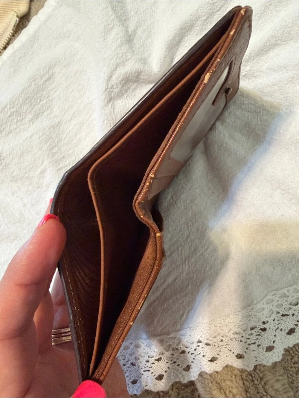 Fossil Logan RFID Small Leather Chevron Patchwork Bifold Wallet - Pink Brown
